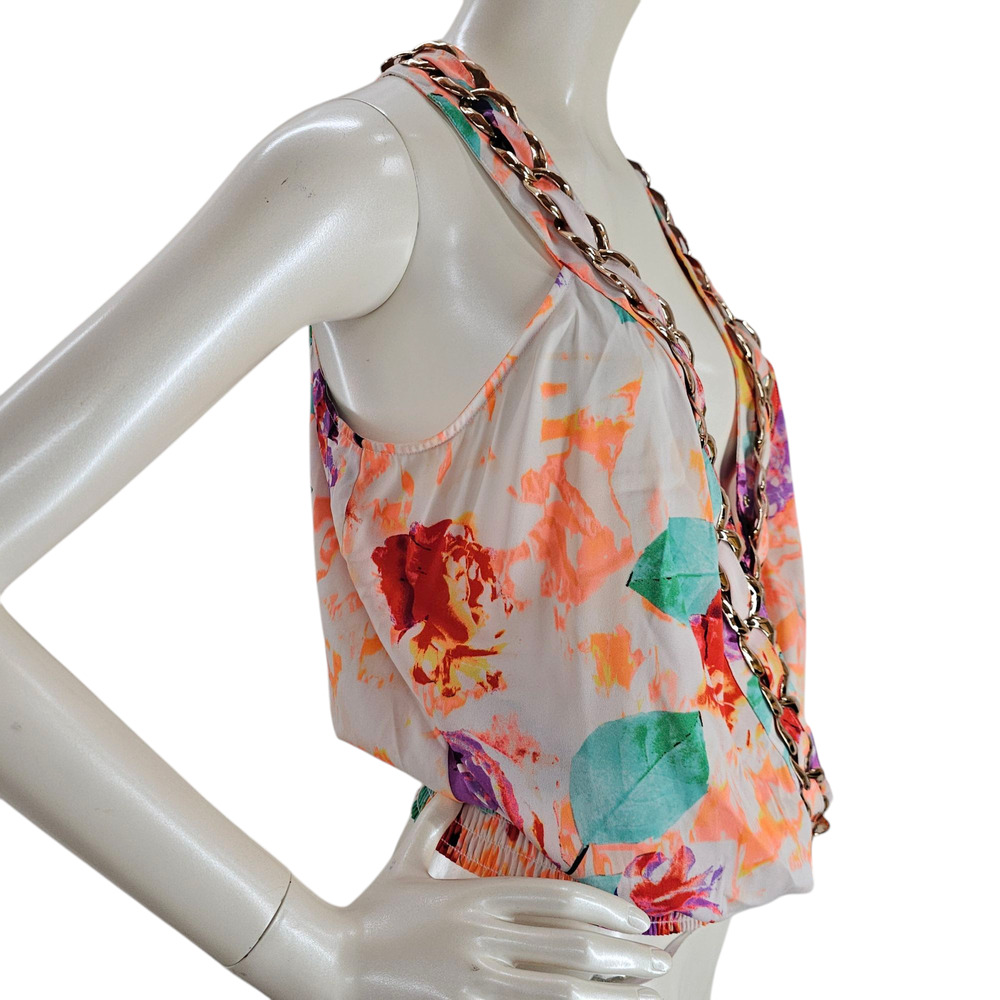 Bebe Blouse Womens Size Small Multicolor Floral Sleeveless Wrap Top Embellished - Picture 3 of 16